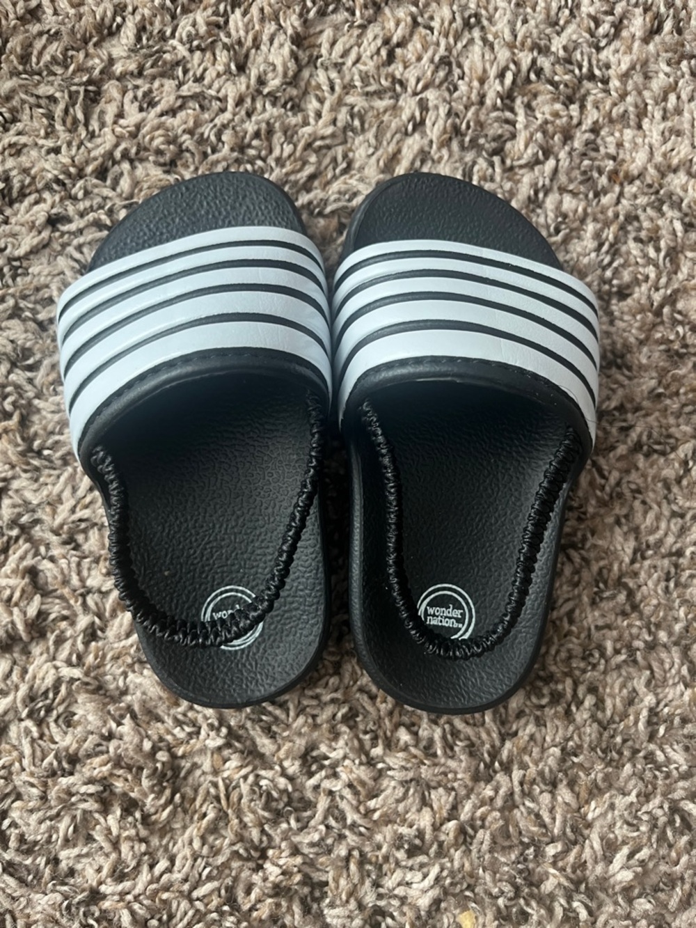 wonder nation Black Slide Sandals with White Striped Band
